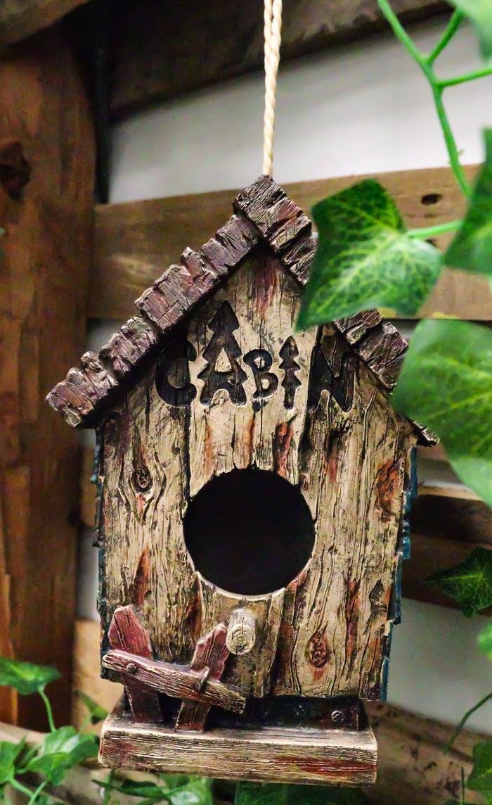 ebros gift Rustic Western Cozy Faux Wooden Cabin Birdhouse Bird Feeder House Branch Hanger