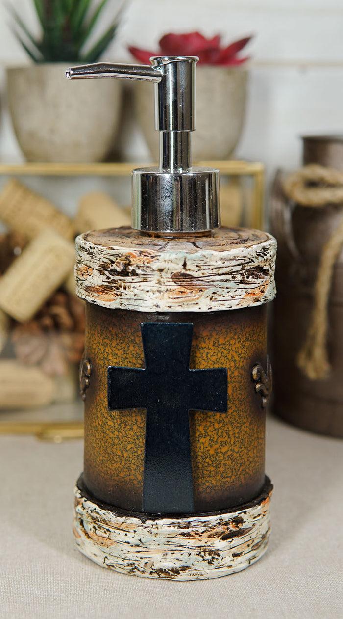 ebros gift Rustic Western Cross With Birchwood Accent Liquid Soap Or Lotion Pump Dispenser