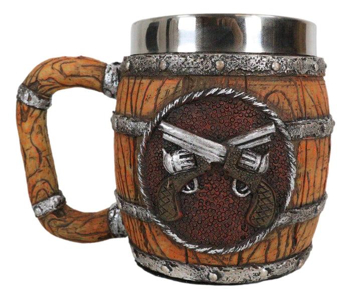 Ebros Gift Rustic Western Crossed Dual Revolver Pistol Guns In Faux Wood Bourbon Barrel Mug