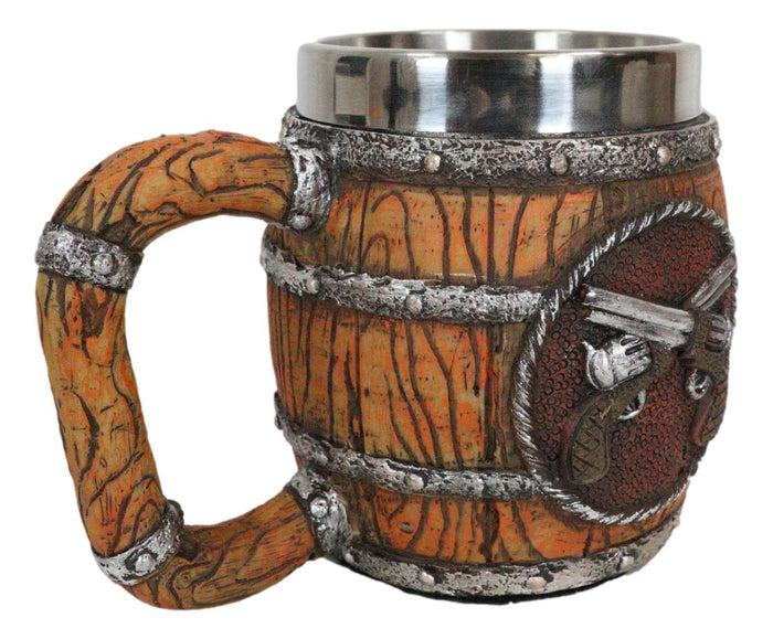 Ebros Gift Rustic Western Crossed Dual Revolver Pistol Guns In Faux Wood Bourbon Barrel Mug