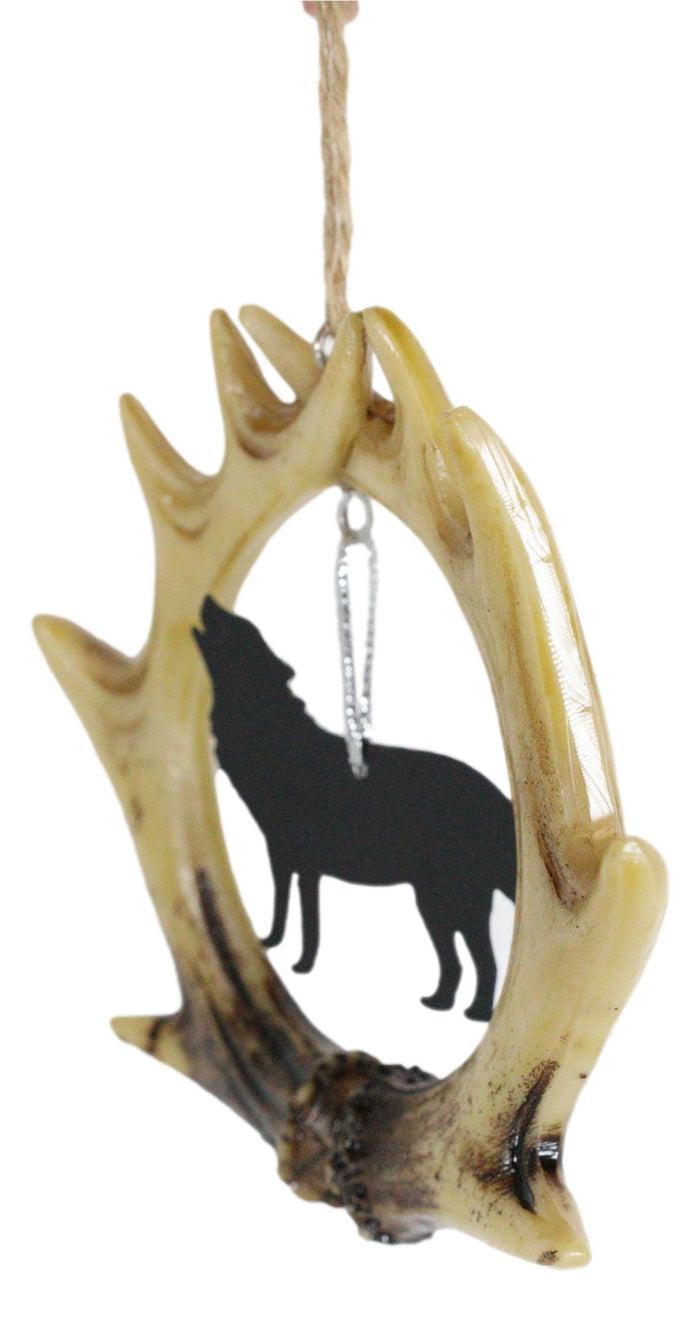 Ebros Gift Rustic Western Deer Antlers Howling Gray Wolf Set Of 2 Christmas Tree Ornaments