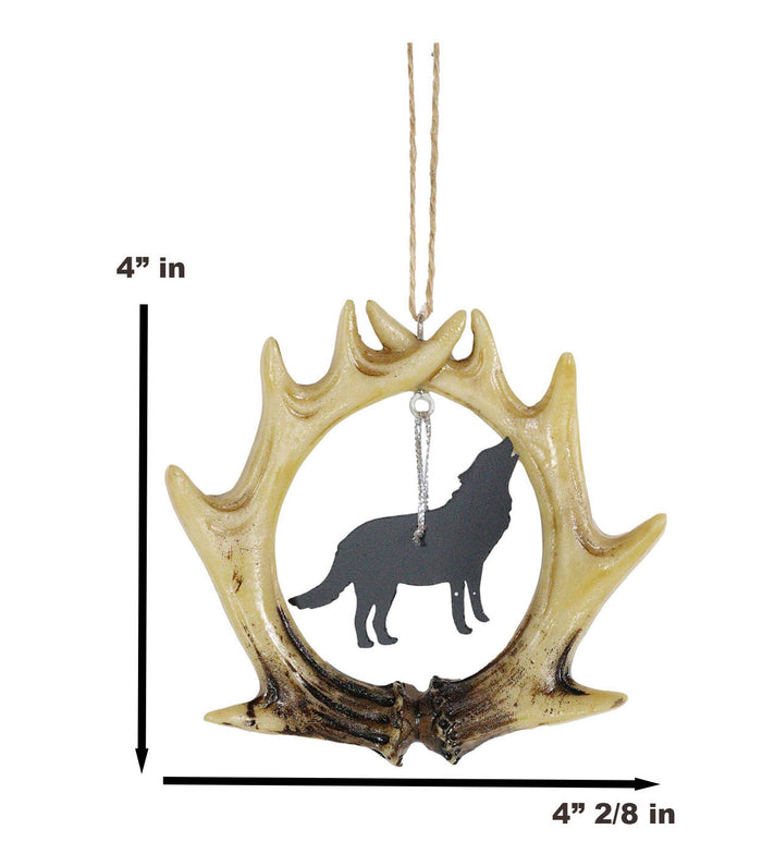 Ebros Gift Rustic Western Deer Antlers Howling Gray Wolf Set Of 2 Christmas Tree Ornaments