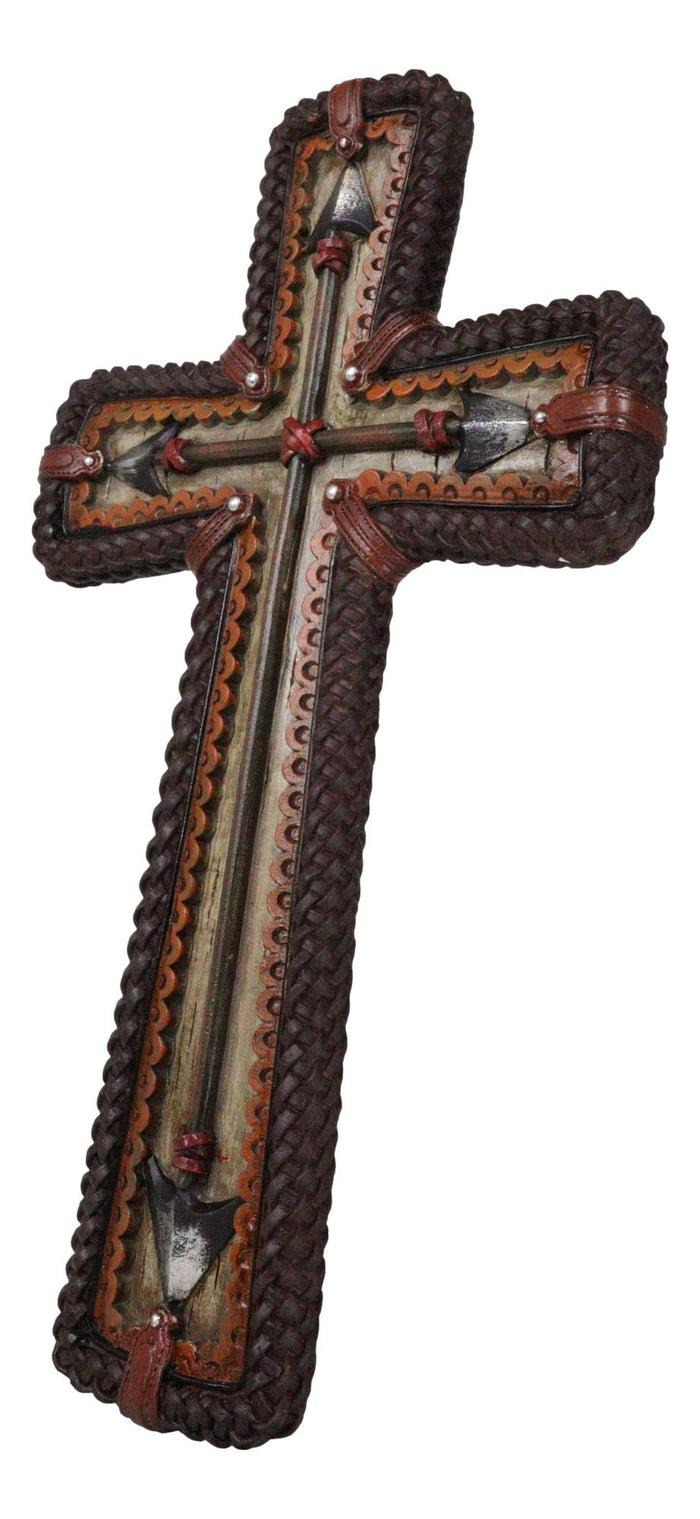 Ebros Gift Rustic Western Double Edged Arrows With Faux Woven Wicker Borders Wall Cross