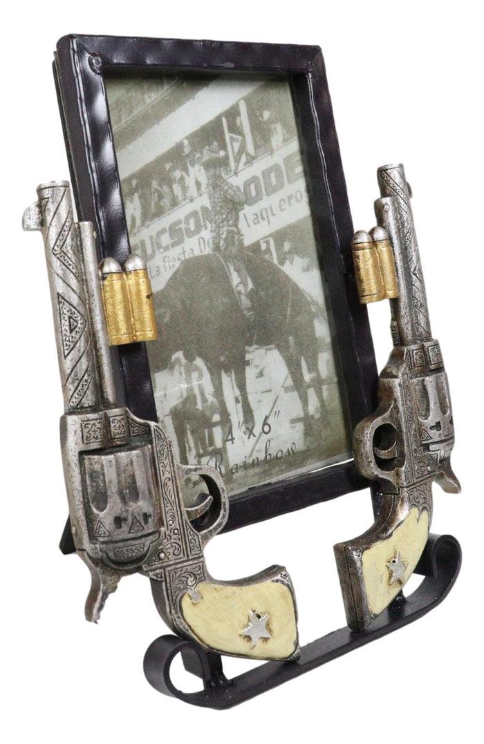 Ebros Gift Rustic Western Double Pistol Revolver Guns 4"X6" Desktop Or Wall Picture Frame