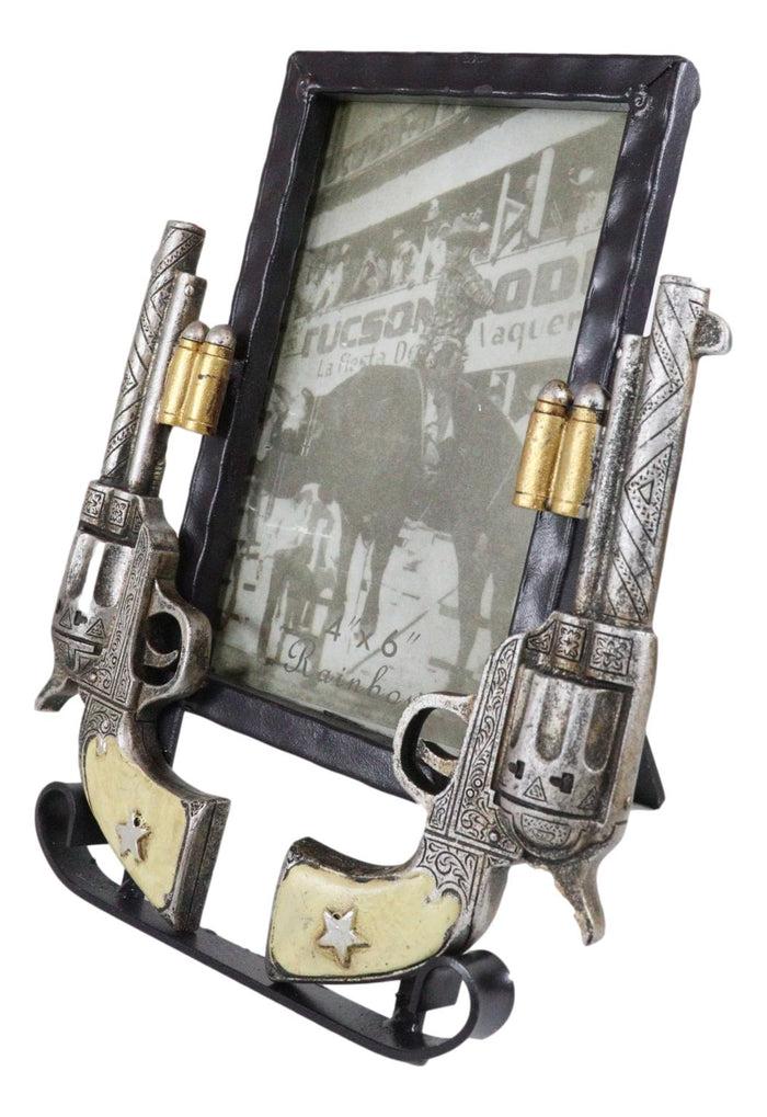 Ebros Gift Rustic Western Double Pistol Revolver Guns 4"X6" Desktop Or Wall Picture Frame