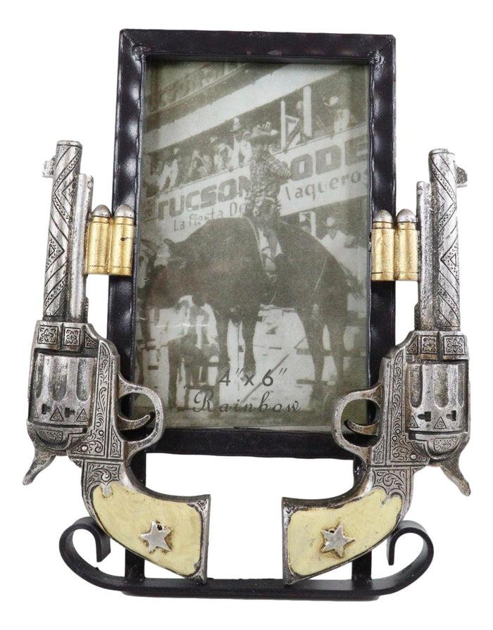ebros gift Rustic Western Double Pistol Revolver Guns 4"X6" Desktop Or Wall Picture Frame