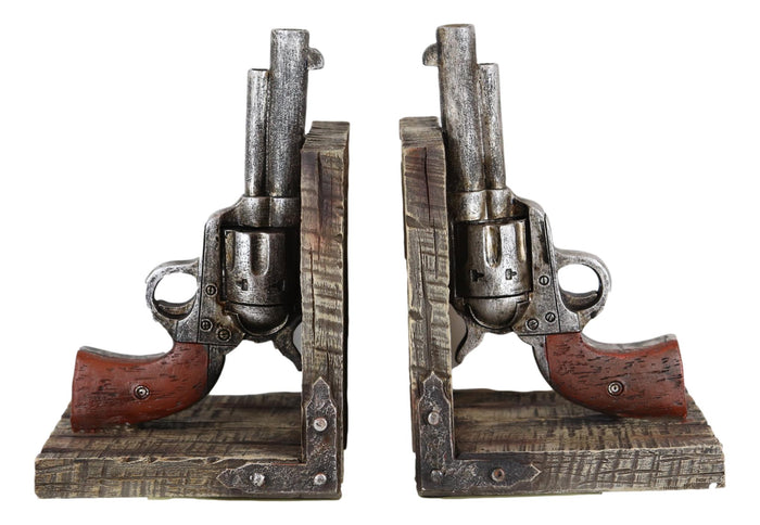 Ebros Gift Rustic Western Double Revolvers Six Shooter Gun Pistols Bookends Figurine Set