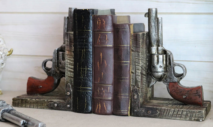 ebros gift Rustic Western Double Revolvers Six Shooter Gun Pistols Bookends Figurine Set