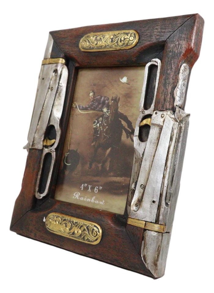 Ebros Gift Rustic Western Double Rifle Guns Faux Wood 4"X6" Desktop Or Wall Picture Frame