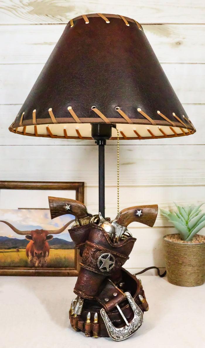 ebros gift Rustic Western Double Six Shooter Gun Pistols In Holsters Cowboy Belt Table Lamp