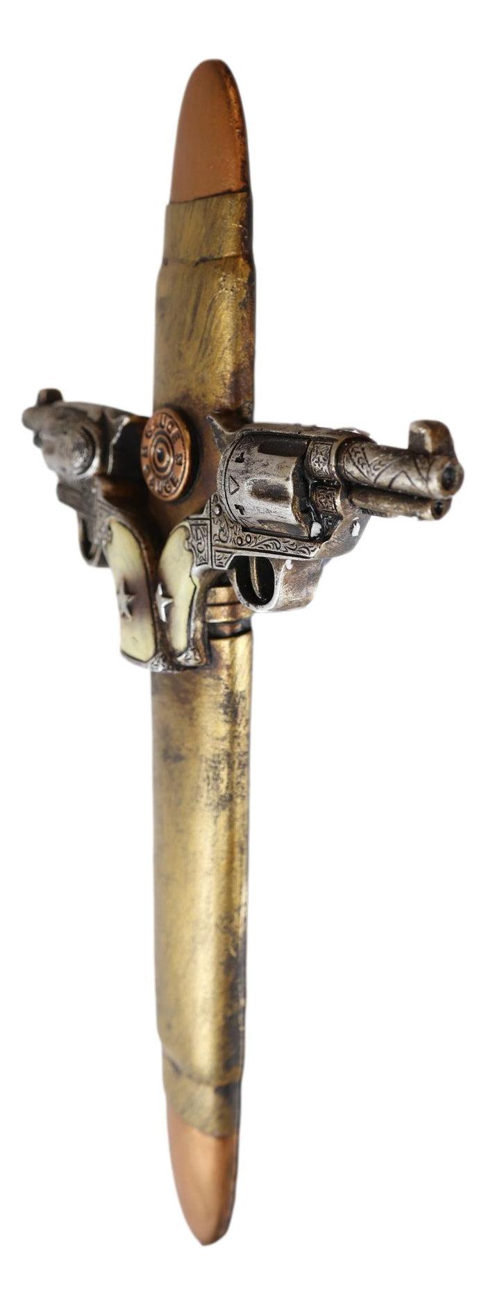 Ebros Gift Rustic Western Dual Handgun Pistols With 12 Gauge Bullet Shell Casing Wall Cross