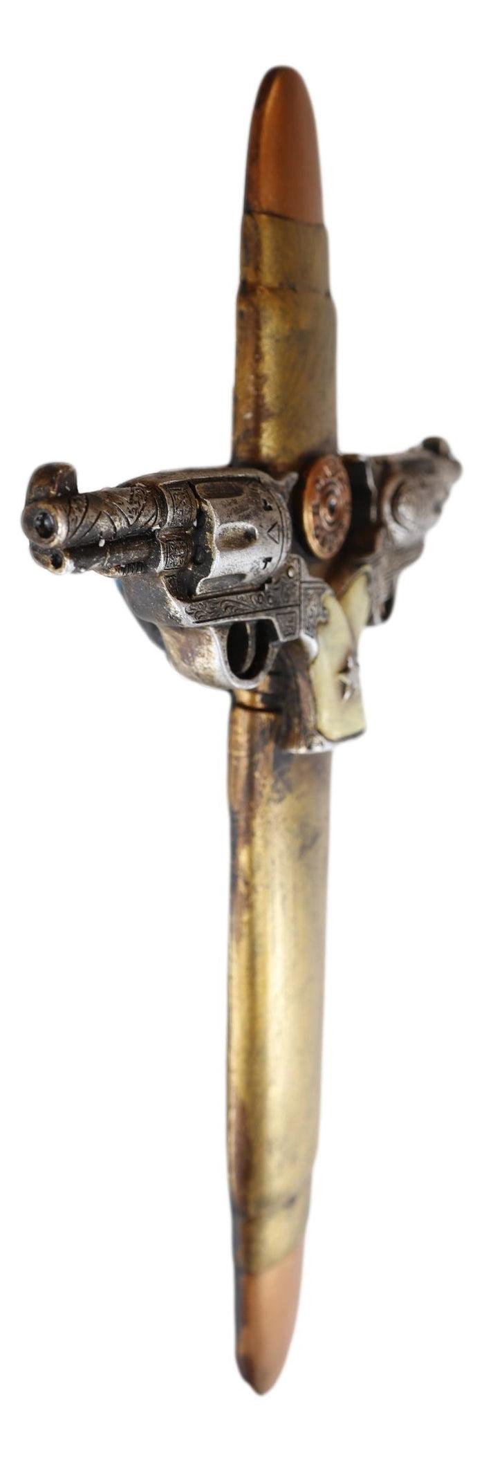 Ebros Gift Rustic Western Dual Handgun Pistols With 12 Gauge Bullet Shell Casing Wall Cross
