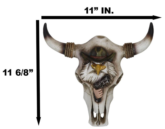 Ebros Gift Rustic Western Eagle Cowboy With Gun Horned Ropes Cow Skull Wall Decor Plaque