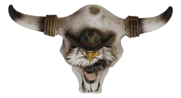 Ebros Gift Rustic Western Eagle Cowboy With Gun Horned Ropes Cow Skull Wall Decor Plaque