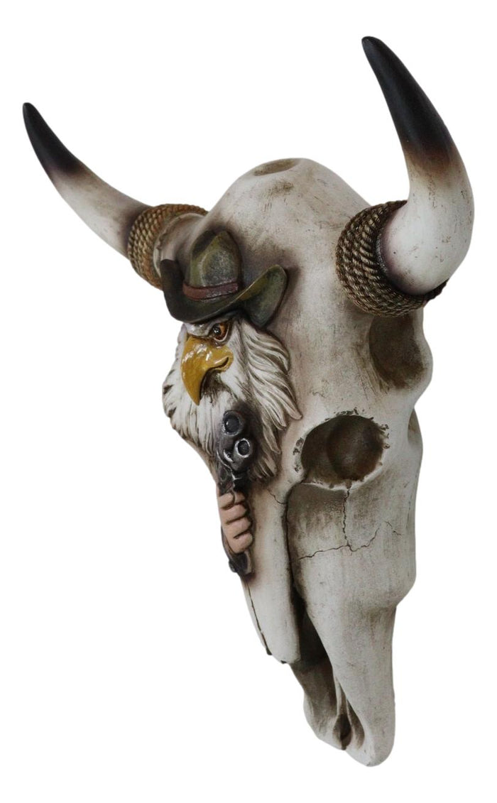Ebros Gift Rustic Western Eagle Cowboy With Gun Horned Ropes Cow Skull Wall Decor Plaque