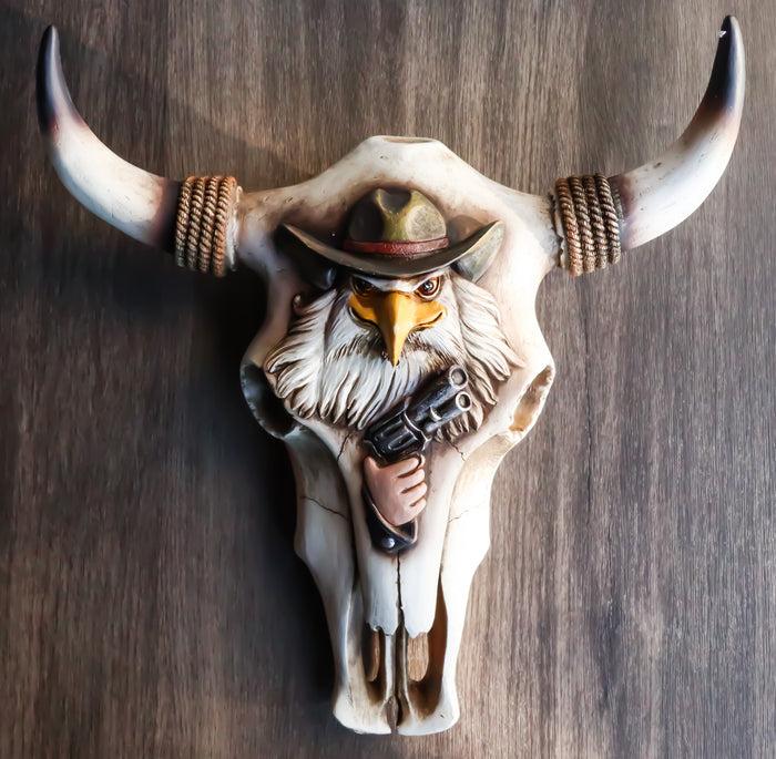 ebros gift Rustic Western Eagle Cowboy With Gun Horned Ropes Cow Skull Wall Decor Plaque