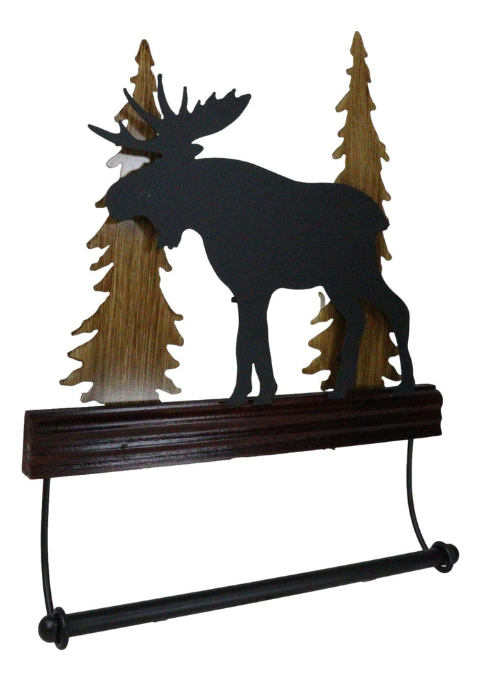 Ebros Gift Rustic Western Elk Moose Deer By Pine Forest Wooden Wall Hand Towel Holder Bar