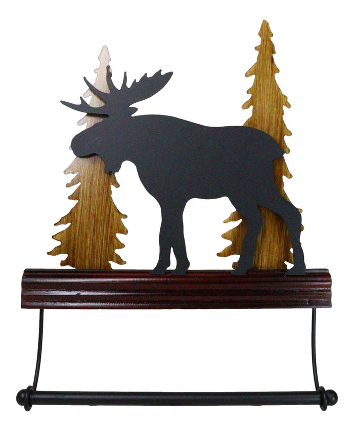 ebros gift Rustic Western Elk Moose Deer by Pine Forest Wooden Wall Hand Towel Holder Bar