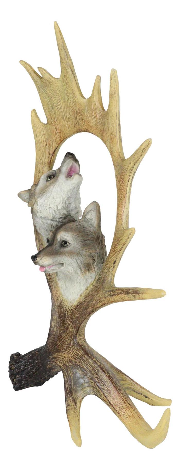 Ebros Gift Rustic Western Emperor Moose Deer Antler With Howling Wolves Family Figurine