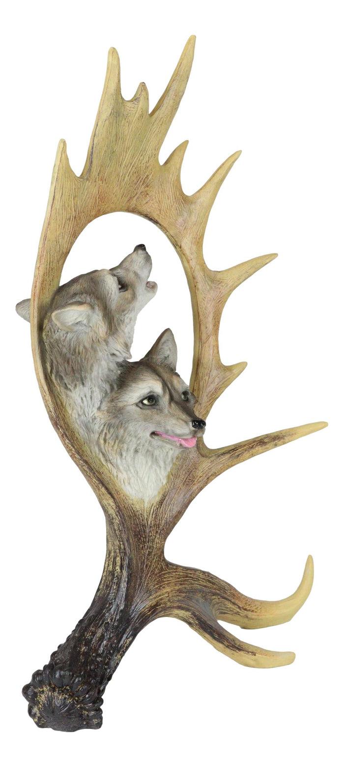 Ebros Gift Rustic Western Emperor Moose Deer Antler With Howling Wolves Family Figurine