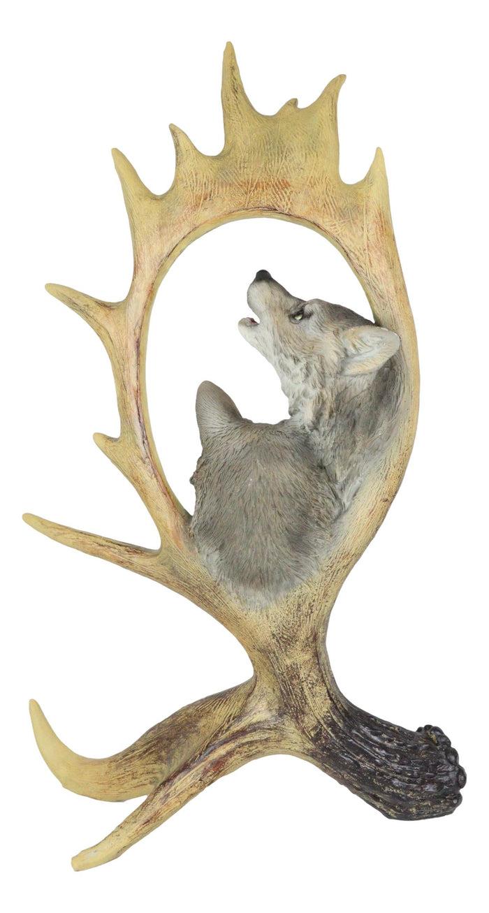 Ebros Gift Rustic Western Emperor Moose Deer Antler With Howling Wolves Family Figurine