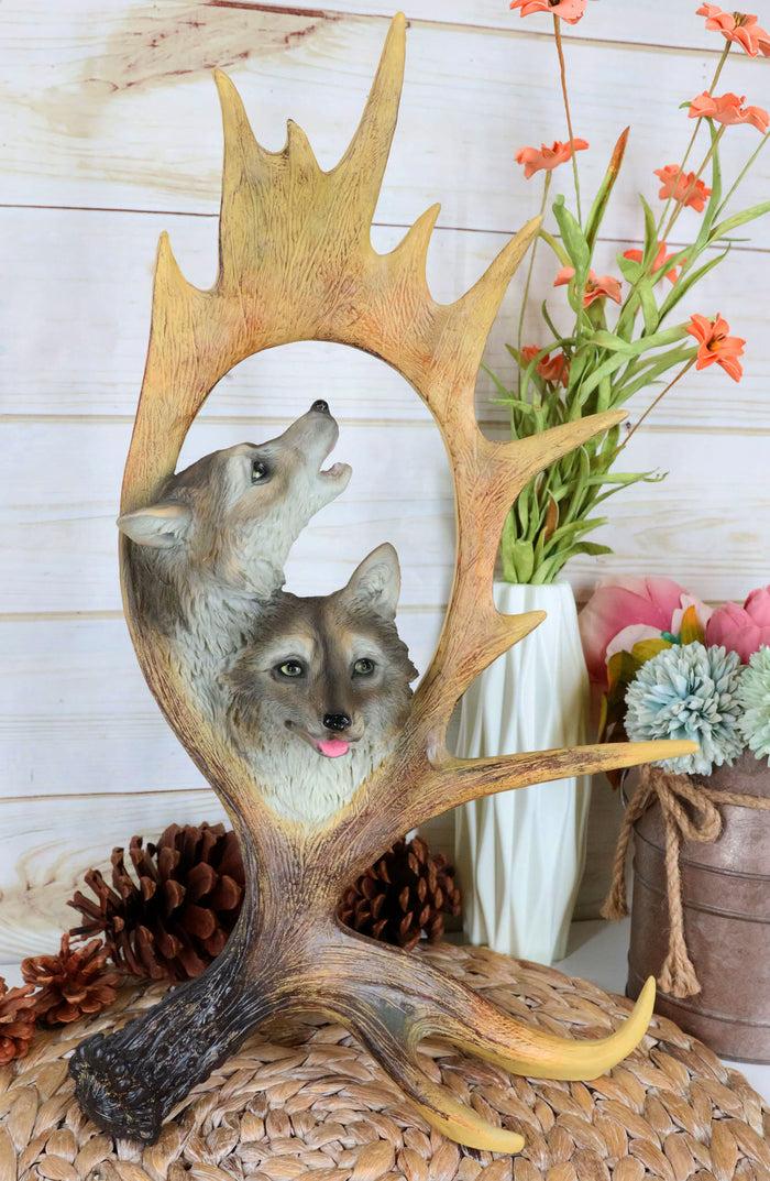 ebros gift Rustic Western Emperor Moose Deer Antler With Howling Wolves Family Figurine