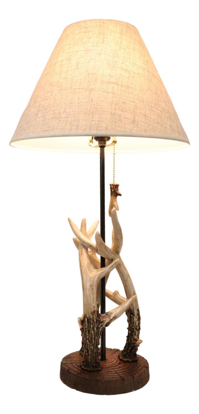 ebros gift Rustic Western Entwined Stag Deer Antlers On Tree Ring Table Lamp With Shade
