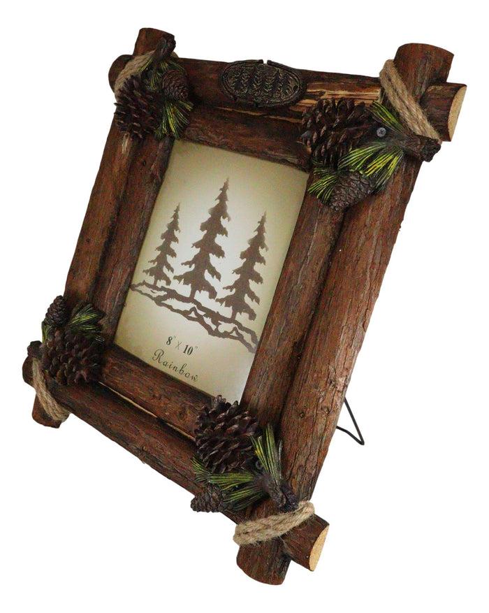 Ebros Gift Rustic Western Fall Festive Pinecones With Wooden Logs Picture Frame 8"X10"
