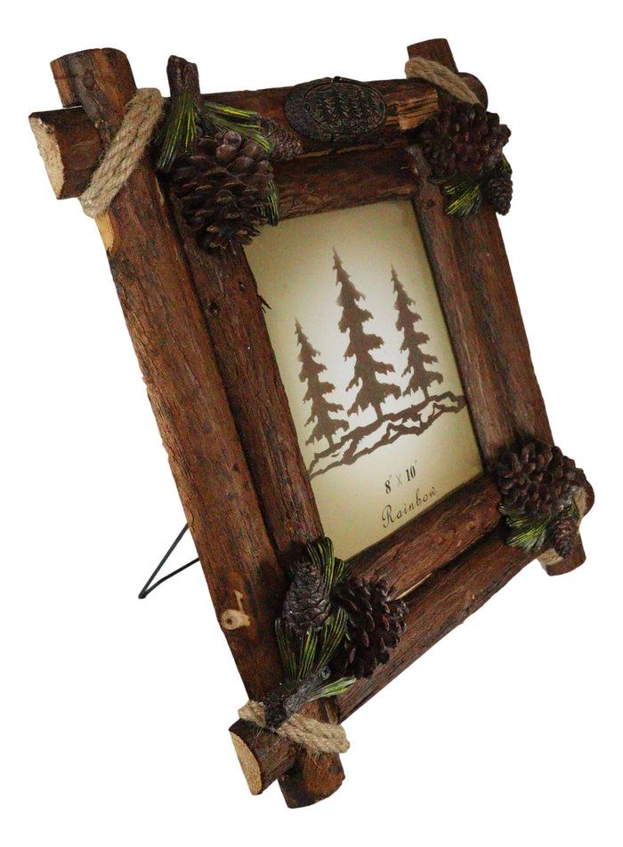 Ebros Gift Rustic Western Fall Festive Pinecones With Wooden Logs Picture Frame 8"X10"