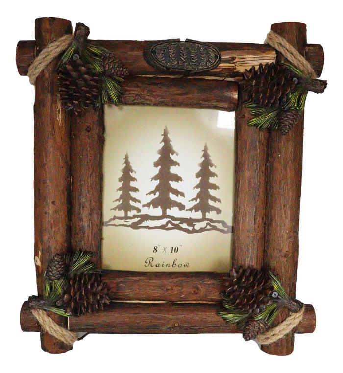 Ebros Gift Rustic Western Fall Festive Pinecones With Wooden Logs Picture Frame 8"X10"