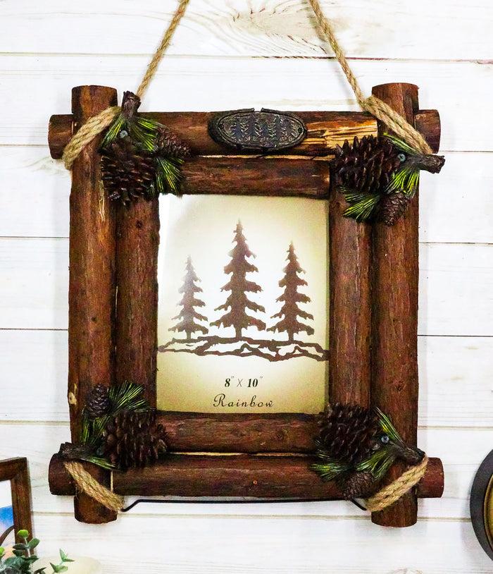 ebros gift Rustic Western Fall Festive Pinecones With Wooden Logs Picture Frame 8"X10"