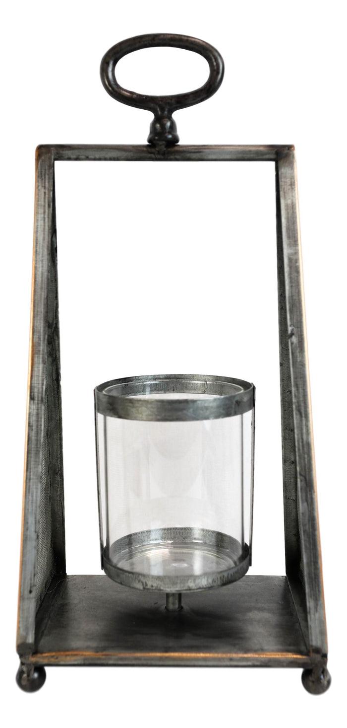 Ebros Gift Rustic Western Farmhouse Galvanized Metal Pillar Candleholder Trapezium Lantern