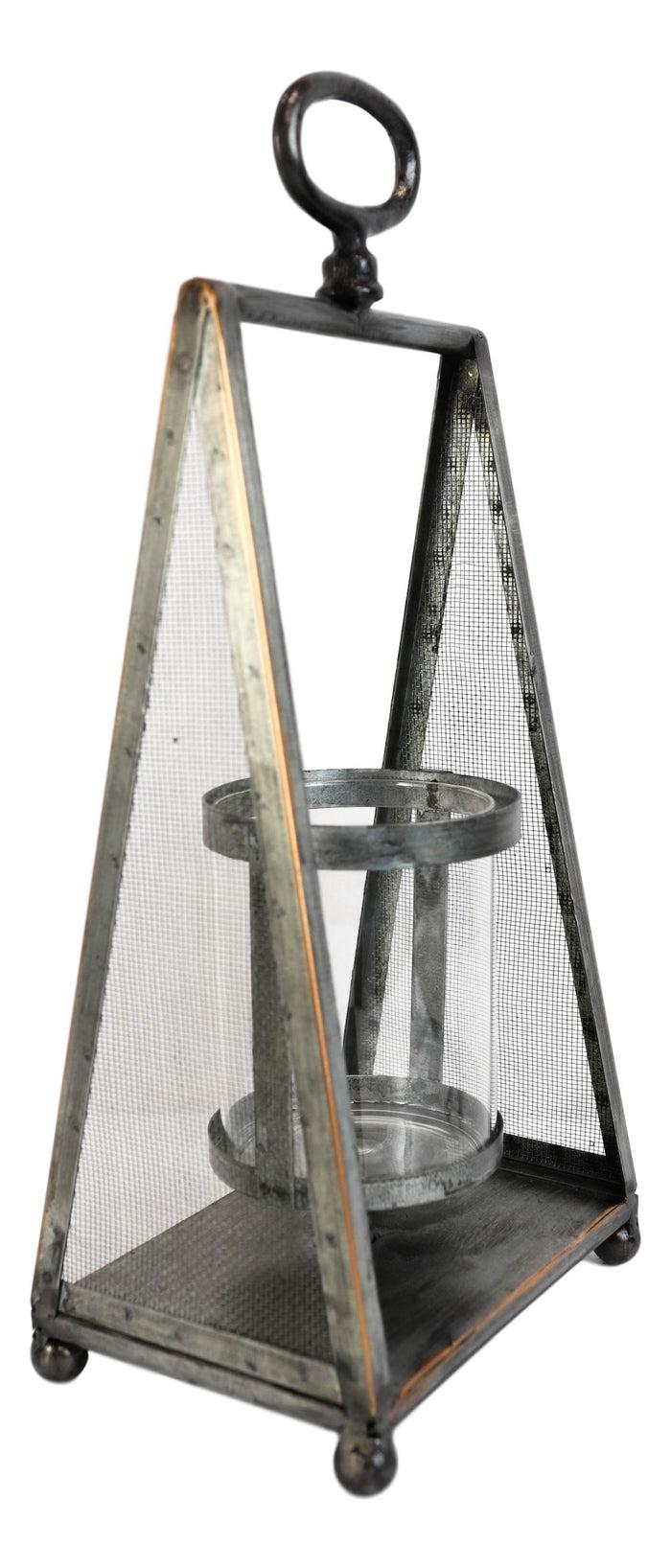 Ebros Gift Rustic Western Farmhouse Galvanized Metal Pillar Candleholder Trapezium Lantern