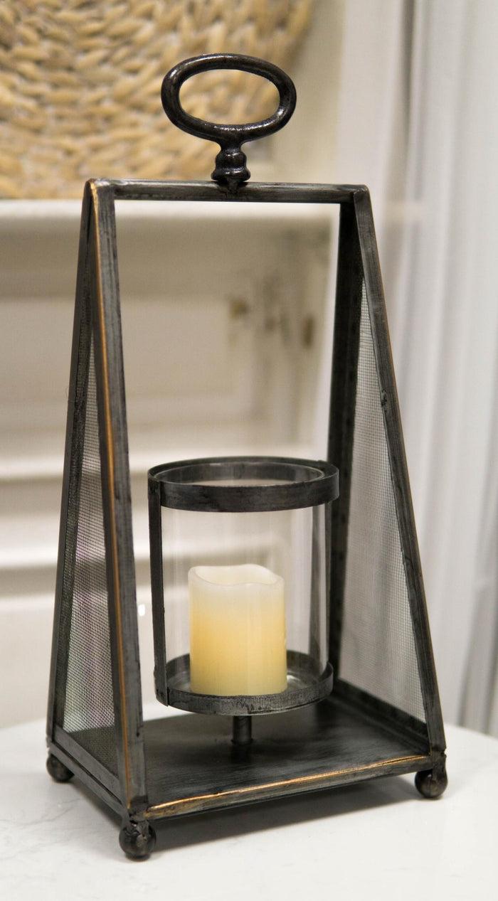 ebros gift Rustic Western Farmhouse Galvanized Metal Pillar Candleholder Trapezium Lantern
