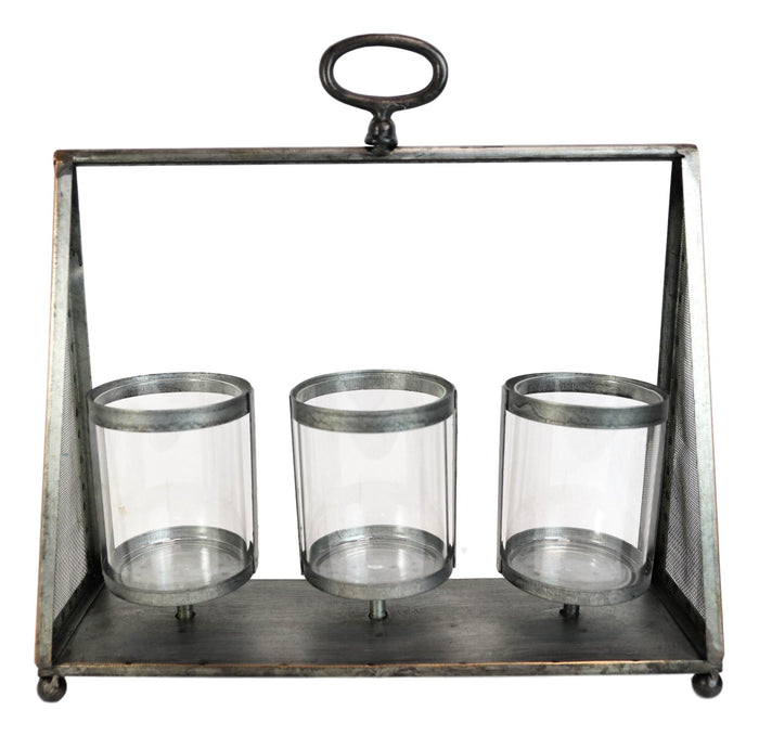 Ebros Gift Rustic Western Farmhouse Galvanized Metal Triple Pillar Candleholder Trapezium