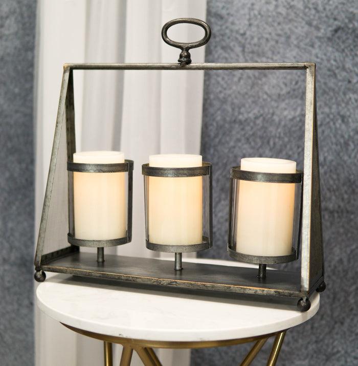 ebros gift Rustic Western Farmhouse Galvanized Metal Triple Pillar Candleholder Trapezium
