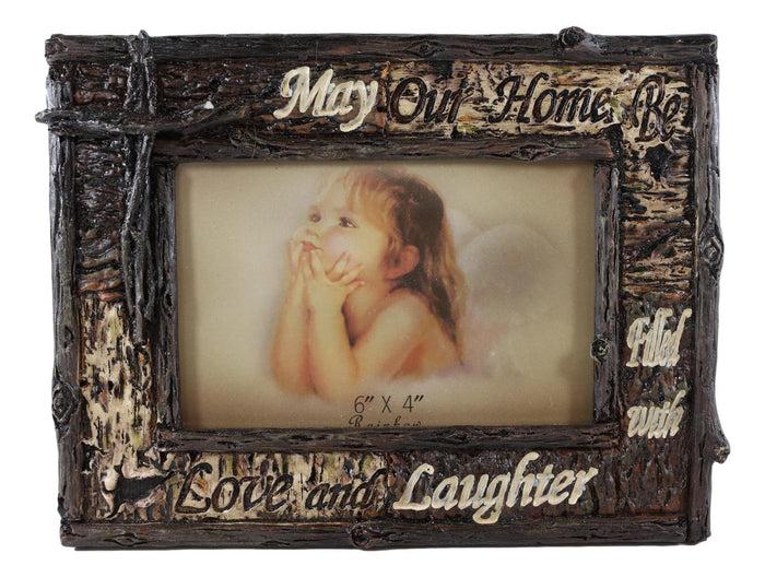 ebros gift Rustic Western Faux Branchwood Cross Love And Laughter Photo Frame Sculpture