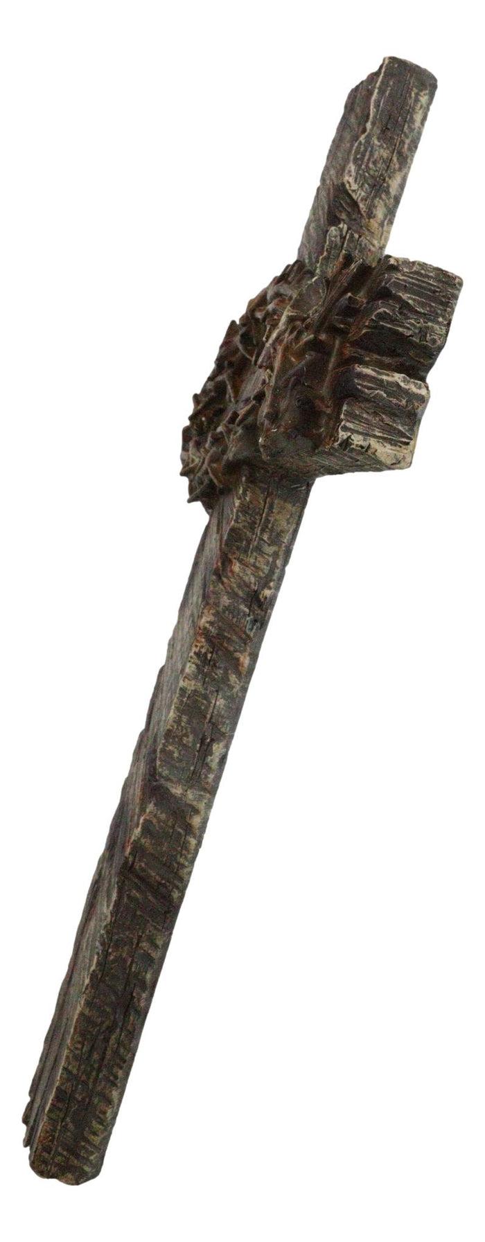 Ebros Gift Rustic Western Faux Distressed Wood Crown Of Thorns Ichthys Fish Wall Cross