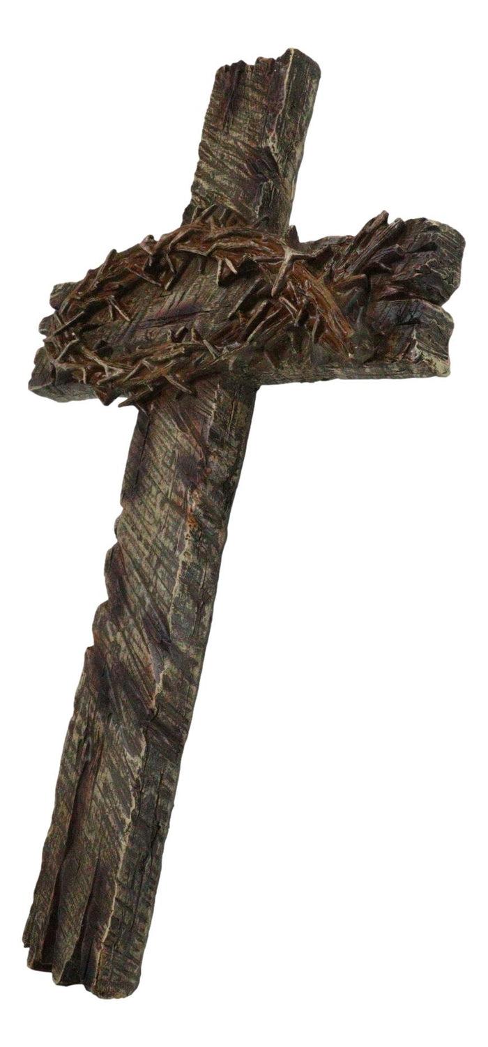 Ebros Gift Rustic Western Faux Distressed Wood Crown Of Thorns Ichthys Fish Wall Cross