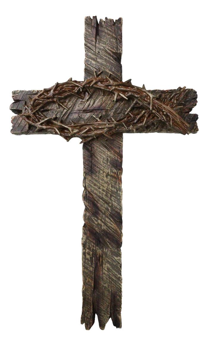 ebros gift Rustic Western Faux Distressed Wood Crown Of Thorns Ichthys Fish Wall Cross