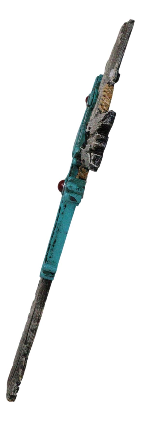 Ebros Gift Rustic Western Faux Distressed Wood Rope Wreath Turquoise Layered Wall Cross