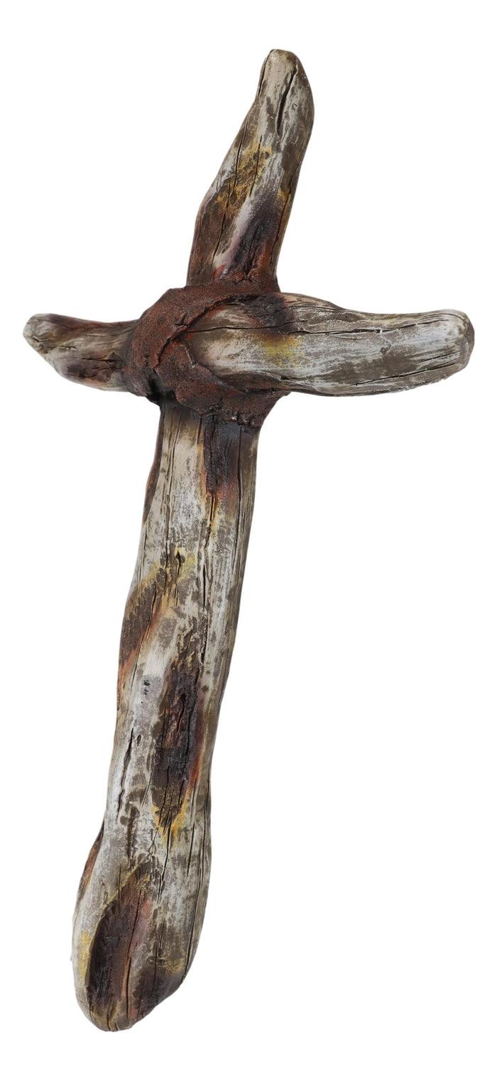 Ebros Gift Rustic Western Faux Distressed Wood Trunks Inspirational Wall Cross Plaque 16"H