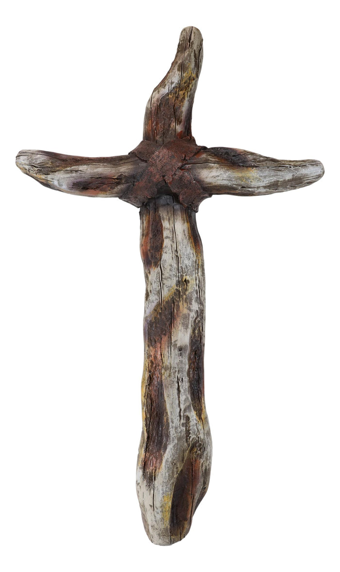 Ebros Gift Rustic Western Faux Distressed Wood Trunks Inspirational Wall Cross Plaque 16"H