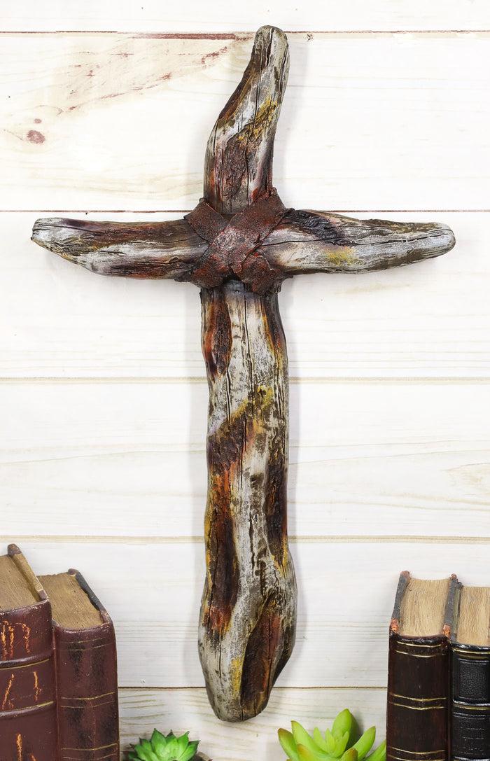 ebros gift Rustic Western Faux Distressed Wood Trunks Inspirational Wall Cross Plaque 16"H