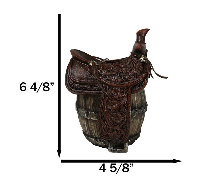 Ebros Gift Rustic Western Faux Leather Cowboy Horse Saddle On Barrel Toothbrush Holder