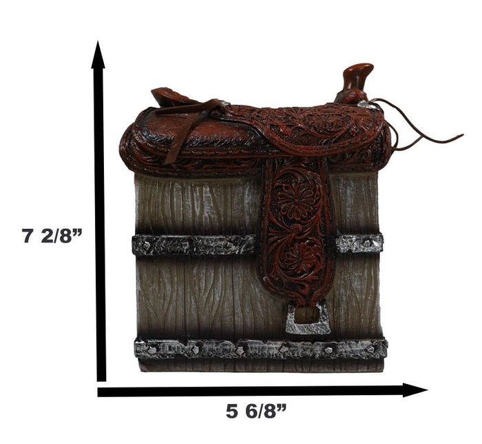 Ebros Gift Rustic Western Faux Leather Cowboy Horse Saddle On Crate Tissue Box Holder Cover