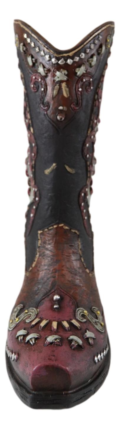 Ebros Gift Rustic Western Faux Leather Patriotic Tribal Eagle Cowboy Boot Vase Figurine