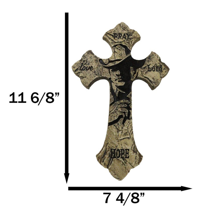 Ebros Gift Rustic Western Faux Stone Pray Love Lord Hope Cowboy Christian Wall Cross Decor
