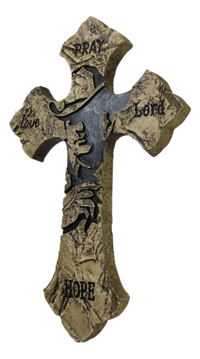 Ebros Gift Rustic Western Faux Stone Pray Love Lord Hope Cowboy Christian Wall Cross Decor