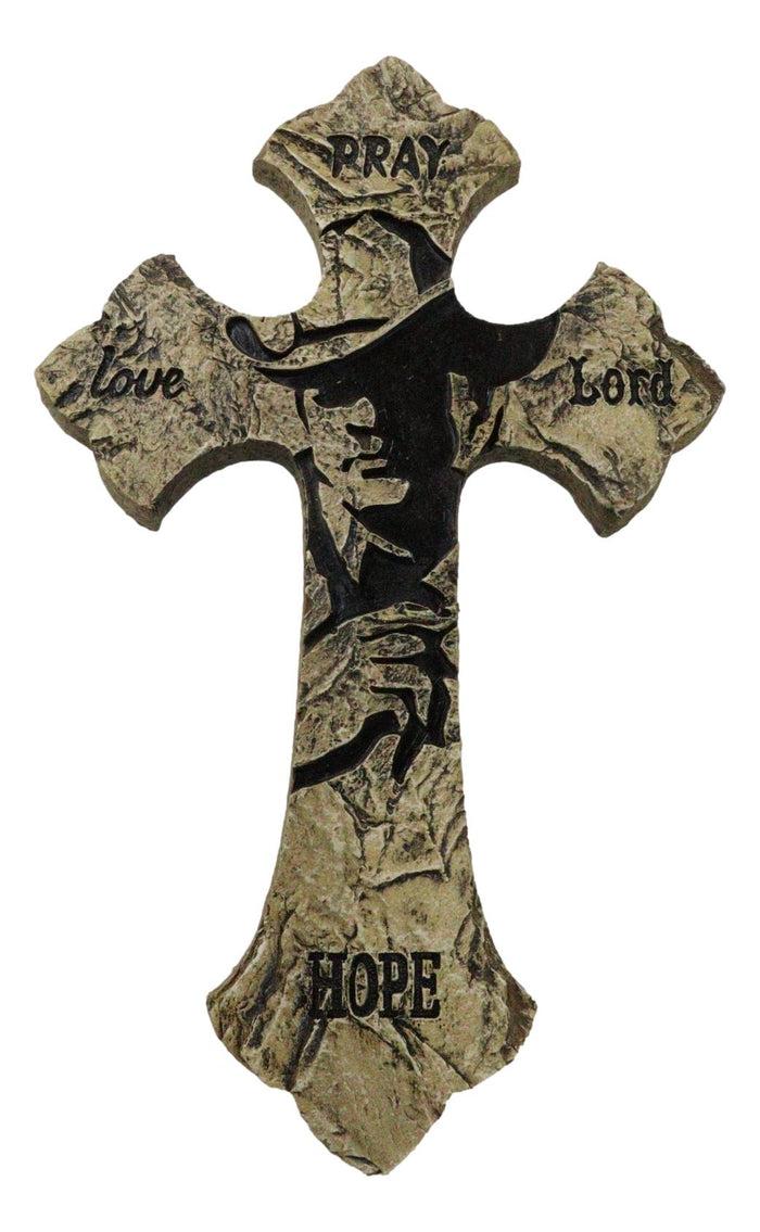 ebros gift Rustic Western Faux Stone Pray Love Lord Hope Cowboy Christian Wall Cross Decor